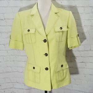 Tahari Chartreuse Safari Style Linen Jacket Size 8